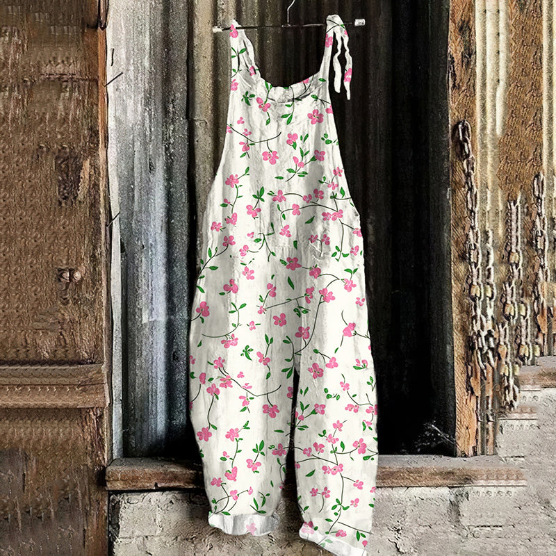 Women's Bohemian Floral Art Linen Jumpsuit elevenforest