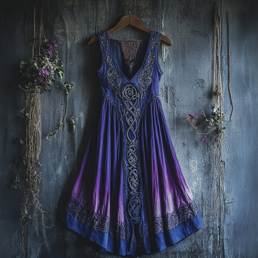 Viking Celtic Art Gradient  Linen Tank Dress elevenforest