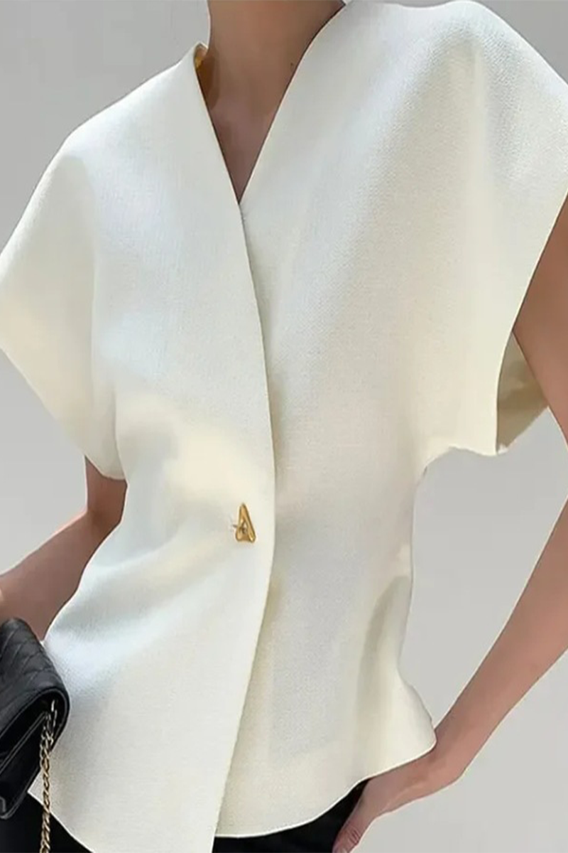 Color Metal Accessories Trim V Neck Waistcoats