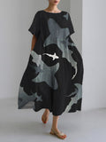 Comstylish Shark Pattern Women's Linen Maxi Dress