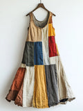 Vintage Patchwork Artistic Linen Blend Dress elevenforest