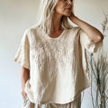 Vintage Floral Art Cotton Linen Crew Neck Shirt elevenforest