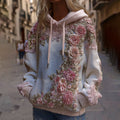Women's Vintage Pink Floral Embroidery Art Comfy Hoodie elevenforest