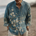 Men's Vintage Floral Art Comfy Linen Shirt elevenforest