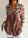 Women's Art Floral Hippie Print Long Sleeve Shirt
