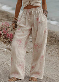 Women's Roses Print Pocket Linen Blend Pants elevenforest