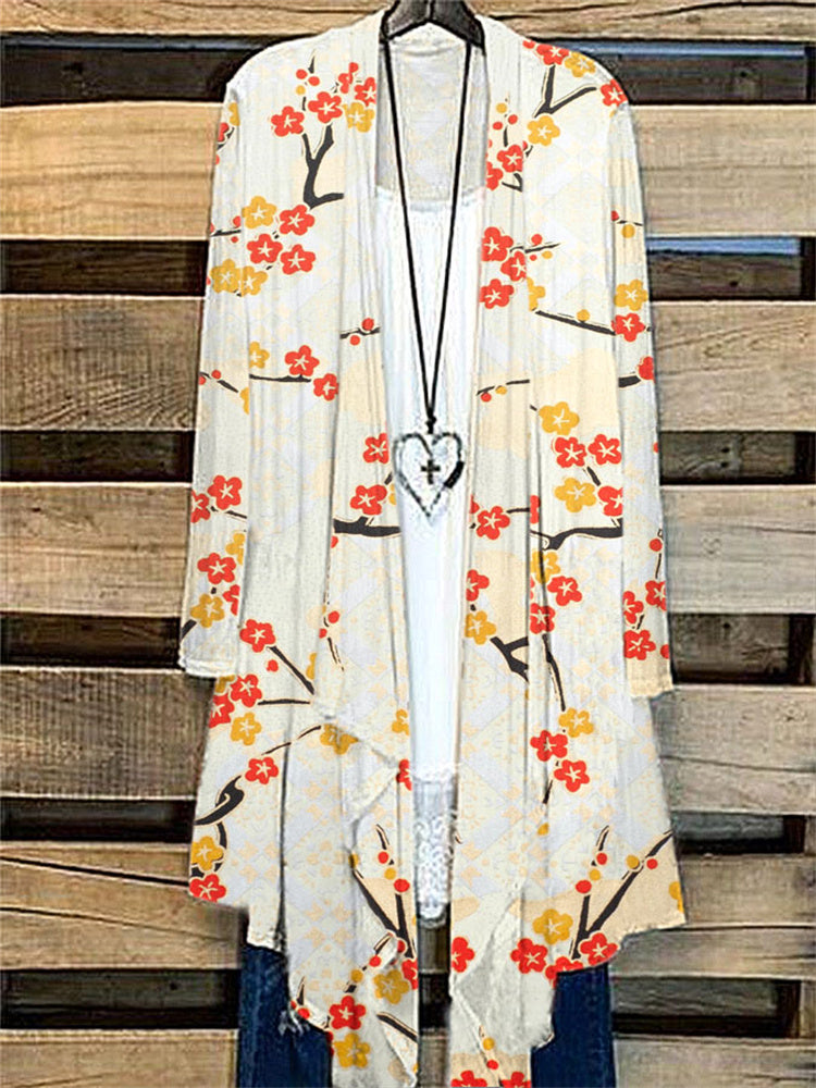 Plum Blossom Japanese Art Print Cozy Cardigan elevenforest