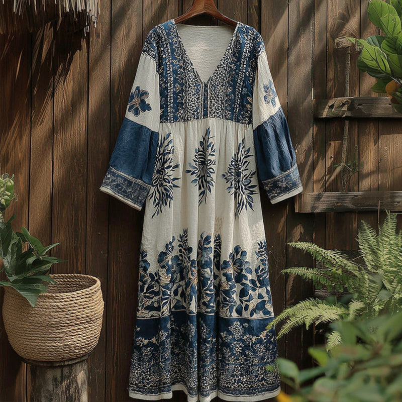 Women's Floral V-neck Long-sleeved Dress elevenforest