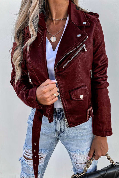 Street Zipper Turndown Collar Outerwear