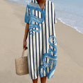 Women's Vintage Octopus Art Print V-Neck Midi Dress elevenforest