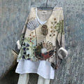 Comstylish Retro Floral Embroidered Art Linen Blend Tunic