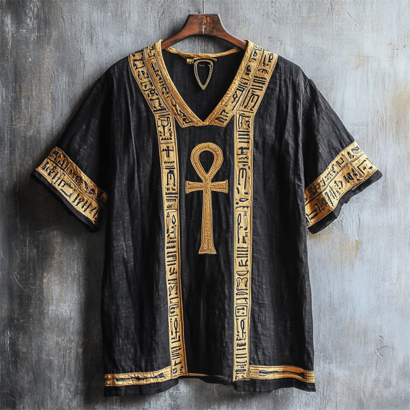 Ankh Ancient Egyptian Embroidered Linen Shirt elevenforest