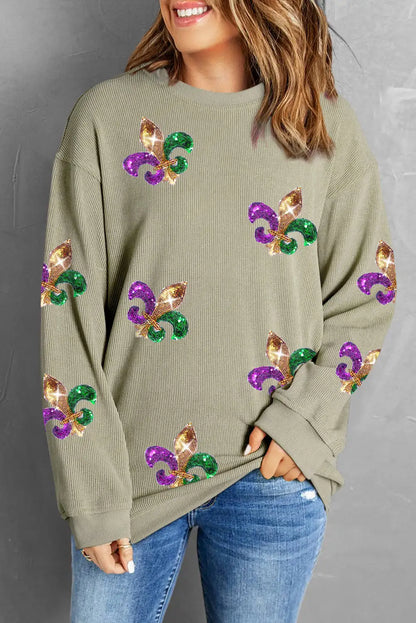 Green Glitter Mardi Gras Symbol Corded Sweatshirt