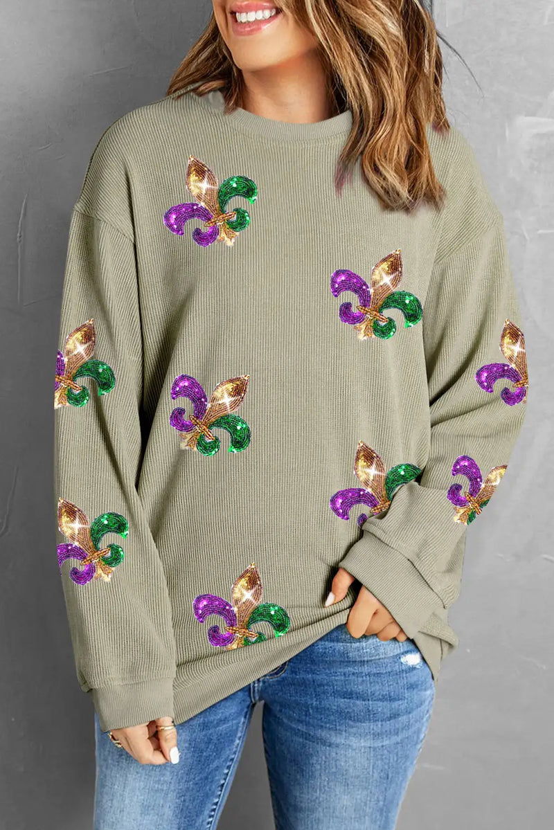 Green Glitter Mardi Gras Symbol Corded Sweatshirt