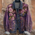 Boho Lavender Roses Glitter Embroidered Dyed Denim Jacket elevenforest