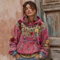 Women's Vintage Bohemian Floral Embroidery Patchwork Long Sleeve Hoodie elevenforest