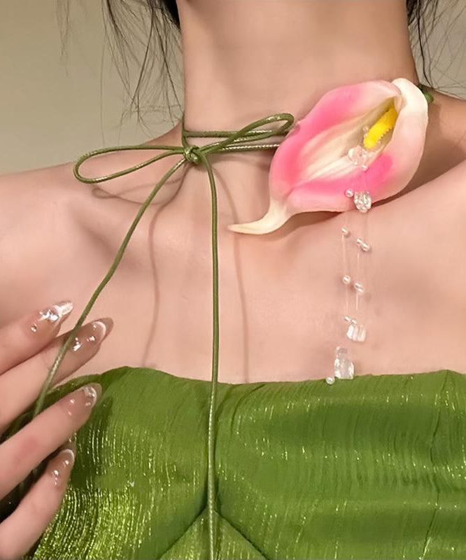 Green Pearl Horseshoe Lotus Tassel Princess Necklace