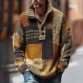Men's Classic Sunset Style Patchwork Art Jacquard Thick Warm Button-down Turtleneck Sweater elevenforest