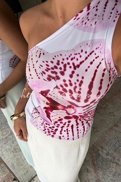 View Like You Print One Shoulder Stretch Tank