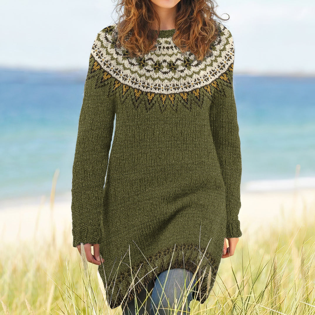 Vintage Fairman Island Tribal Art Pattern Cozy Sweater Dress elevenforest