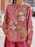 Women's Pink Floral Pink Embroidery Print T-shirt elevenforest
