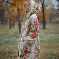 Vintage Bird & Flower Embroidery Women's Knit Hooded Cardigan elevenforest