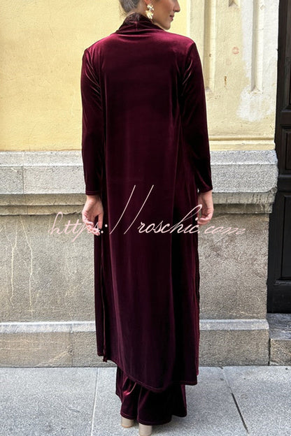 Rooice Velvet Patchwork Long Sleeved Coat