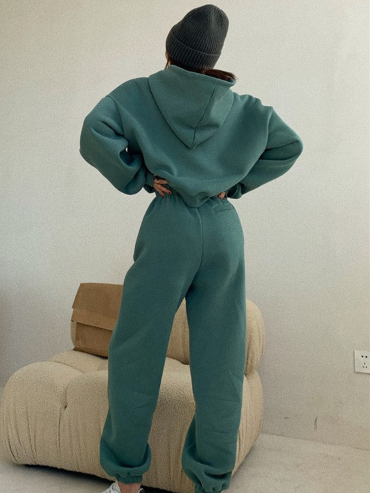 Spring Fleece Cotton 2 Pieces Sets Hoodies Sweatshirt Tracksuit Pullover Female Pants Suits Plus Sport Home Outfits