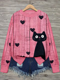 Lovely Cat Heart Pattern Cozy Knit Sweater elevenforest