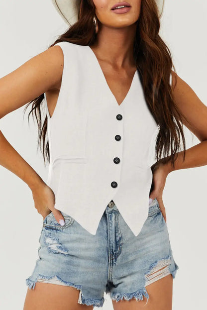 White V Neck Suit Vest