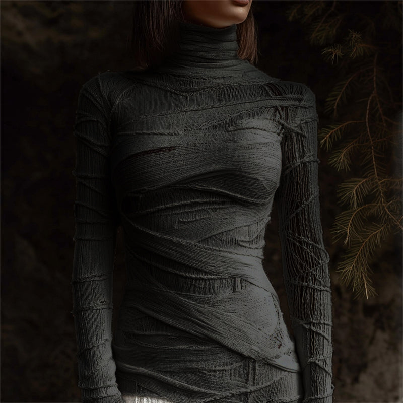 Halloween Mummy Bandages Cozy Knit Turtleneck Sweater artswardrobe