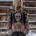 Comstylish Women's Halloween Skeleton Rose Hooded Sweater