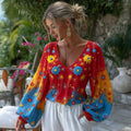 Women's Venezuelan Floral Pattern Linen Blend T-shirt elevenforest