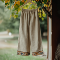 Simple Linen Blend Wide Leg Casual Pants elevenforest