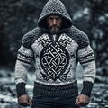 Men's Viking Raven  Chunky Knit Celtic Knotwork Patterns Cozy Knit Hooded Sweater elevenforest