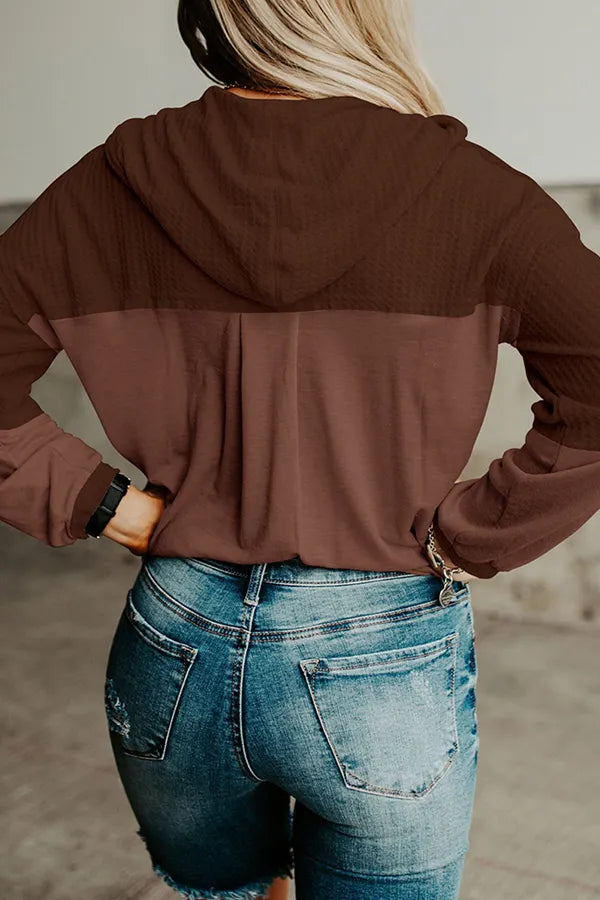 Patchwork Buckle Contrast Hooded Collar Hoodies(3 Colors)