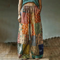Vintage Color Block Patchwork Linen Blend Casual Pants elevenforest