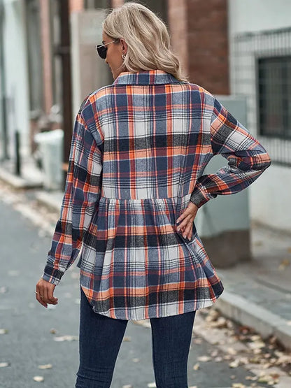 Loose Checkered Lapel Blouses&shirts Tops