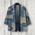 Japanese Retro Sashiko Patchwork Art Linen Blend Kimono Cardigan elevenforest