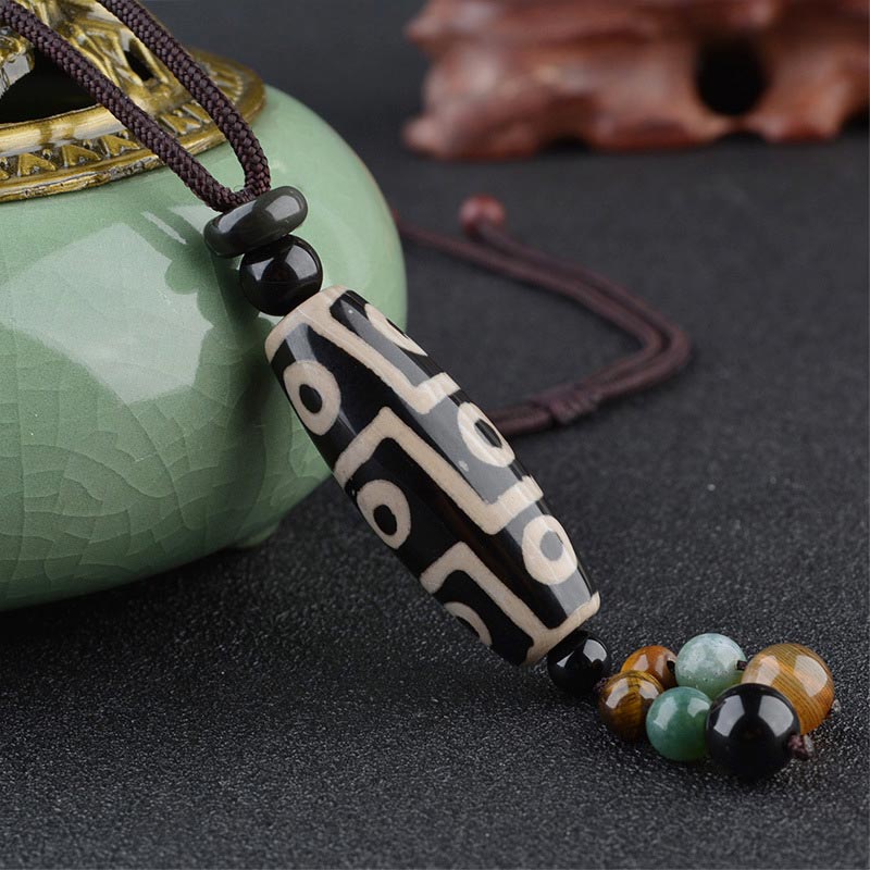 Buddha Stones Nine-eye Dzi Bead Wealth Protection Necklace