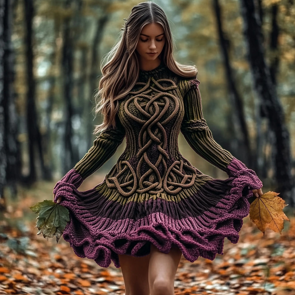 Women's Celtic Knotted Gradient Contrasting Colors Sweater Dress elevenforest