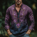 Men's Retro Flower Gradient Art Cozy Cotton And Linen Long-sleeved Shirt elevenforest