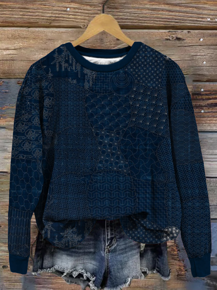Japanese Traditional Sashiko Art Pattern Comfy Sweatshirt elevenforest