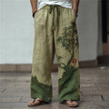 Men's Japanese Bamboo Embroidered Contrast Wide Leg Linen Pants elevenforest