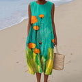 Women's Vintage Floral Art Print Linen Dress elevenforest