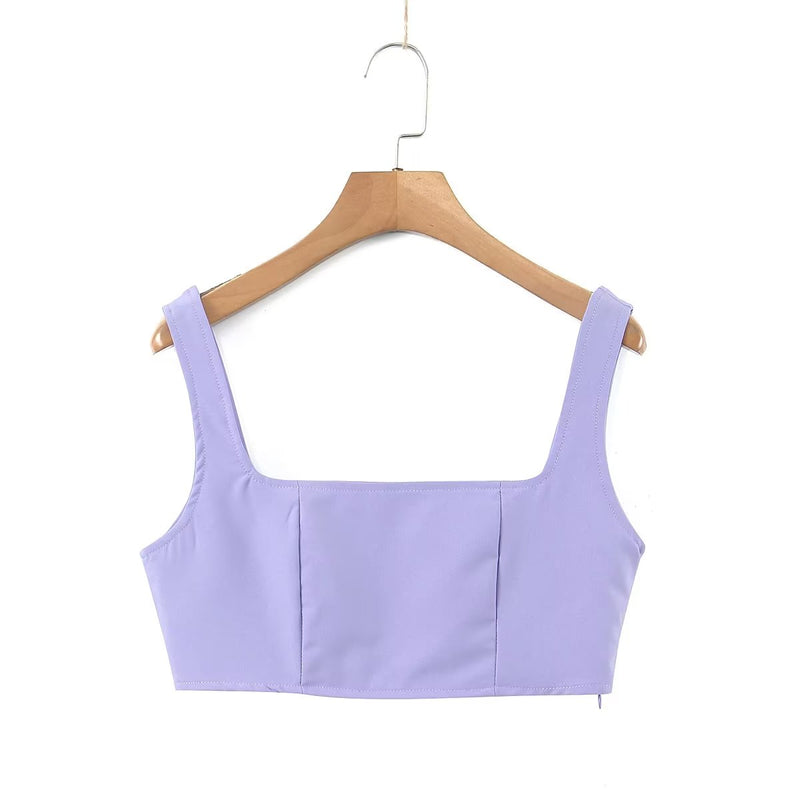 Winter Clothing Short Small Tank Top Top High Waist Buckle Pants Suit Set