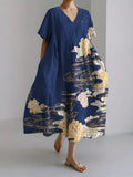 Dreamy Flowers Japanese Art Linen Blend Maxi Dress elevenforest