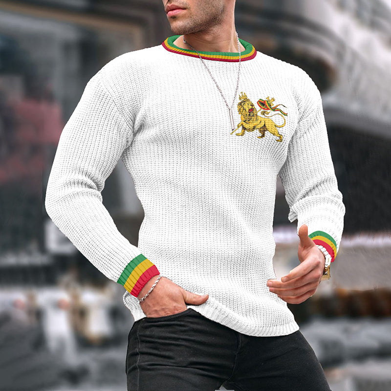 Juneteenth Lion Reggae Jacquard Iceland Crew Neck Sweater elevenforest