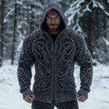 Viking Chunky Knit Jacquard Zip-up Hooded Sweater elevenforest