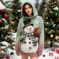 Christmas Snowman Felt Art Women's Hooded Fleece Sweater artswardrobe